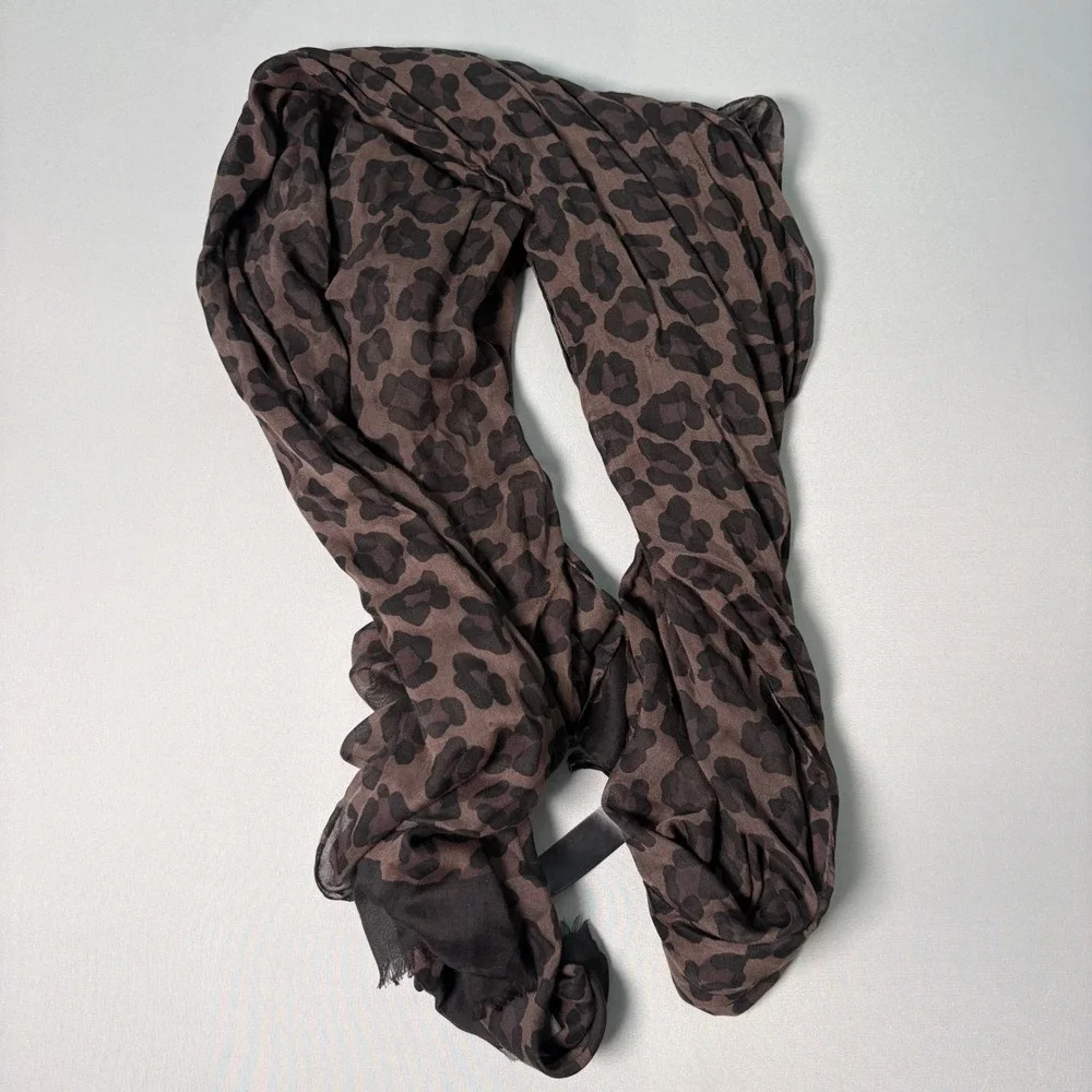 Coach New York Leopard Print Scarf Modal Wool Blend Brown Black Animal Print